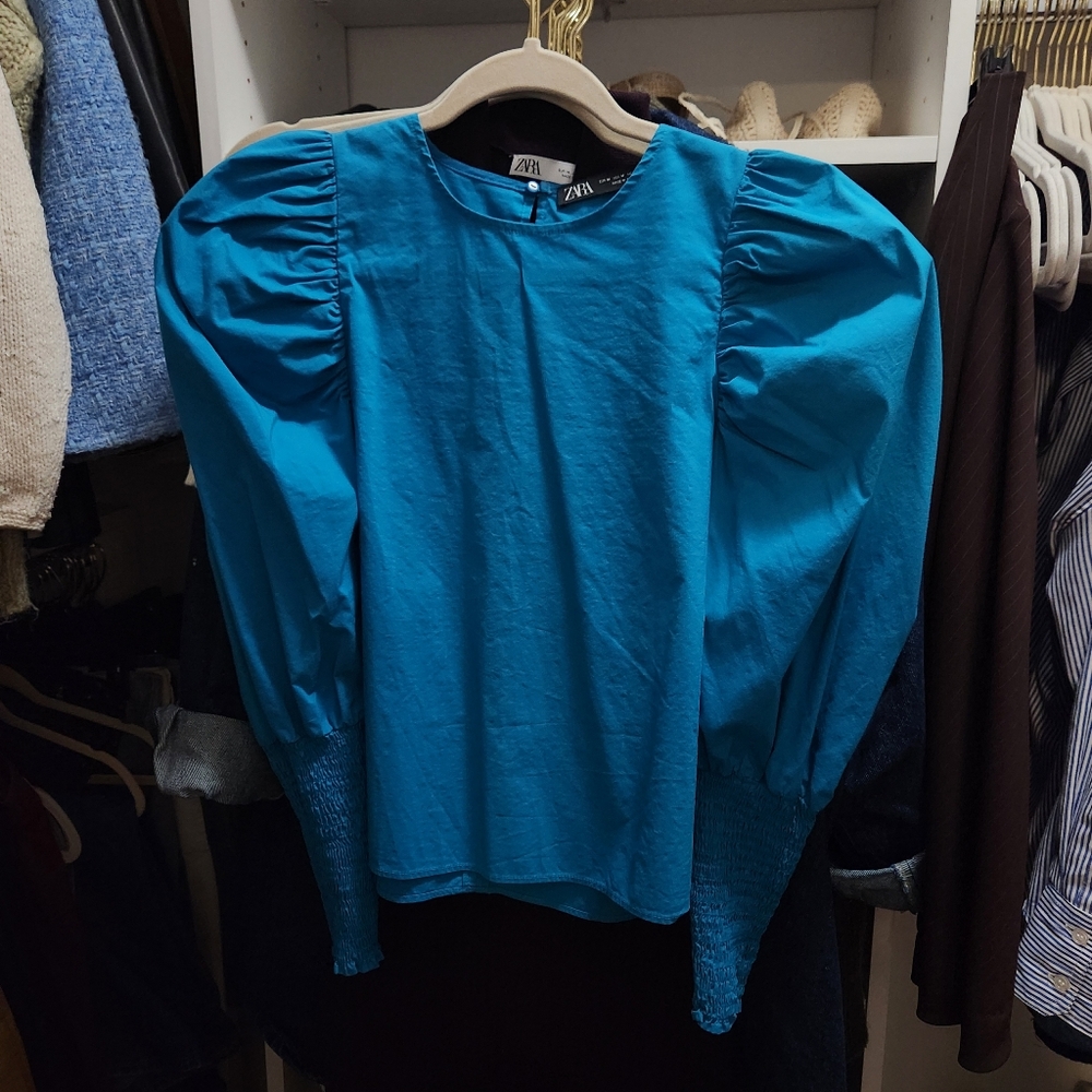 Zara Blue Puff Sleeve Top